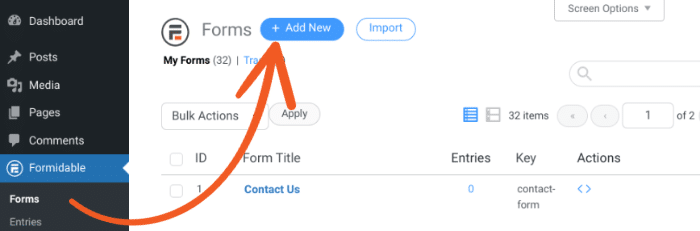 Create a new form in WordPress plugin Formidable Forms