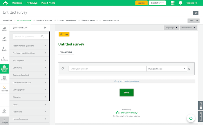 SurveyMonkey survey builder