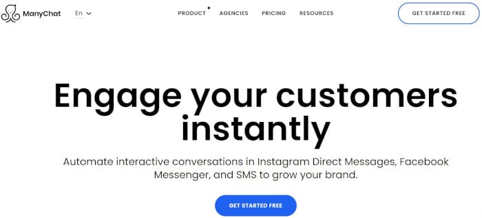 ManyChat homepage. 