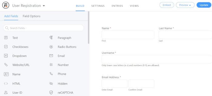 User Registration form.