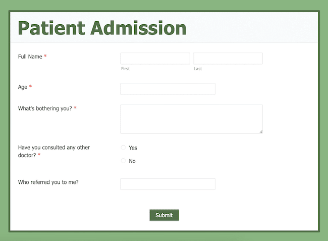 Zoho Forms patient information survey template