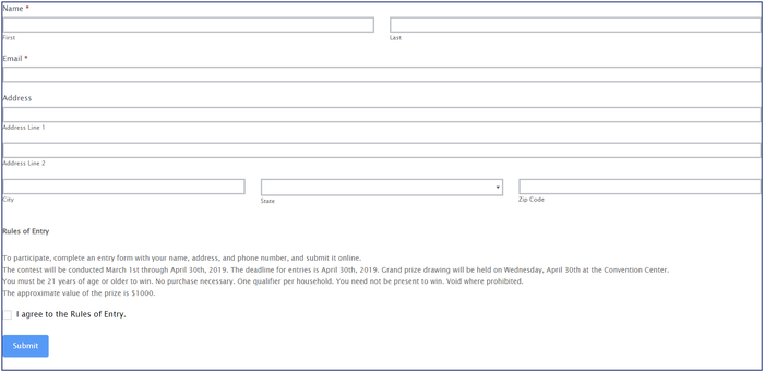 Default online contest entry form template