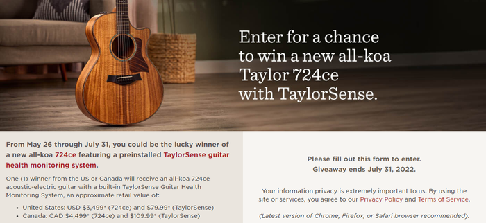 Online guitar giveaway contest entry form
