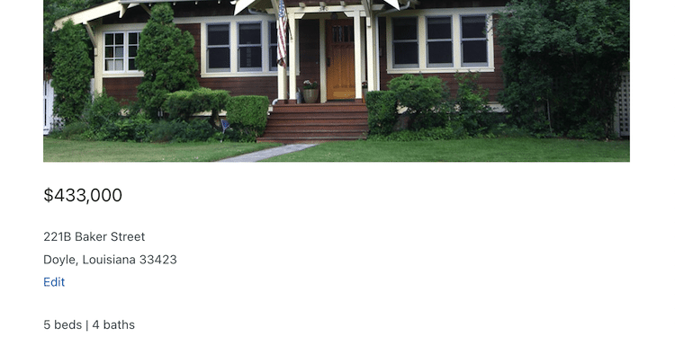 Single real estate listing example