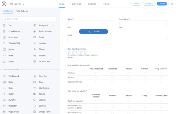 Survey form builder