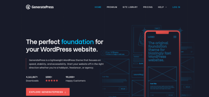 The GeneratePress theme, which is one of the fastest WordPress themes. 