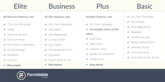 Formidable Forms Premium Plans