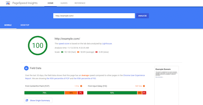 Google Page Speed Insights for testing fast WordPress themes