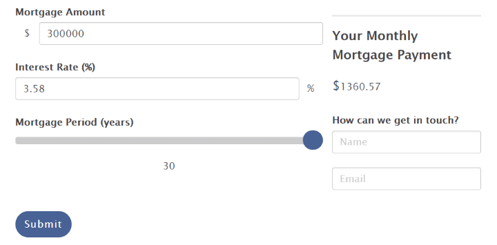 Example of a WordPress mortgage calculator that can be used as a lead magnet