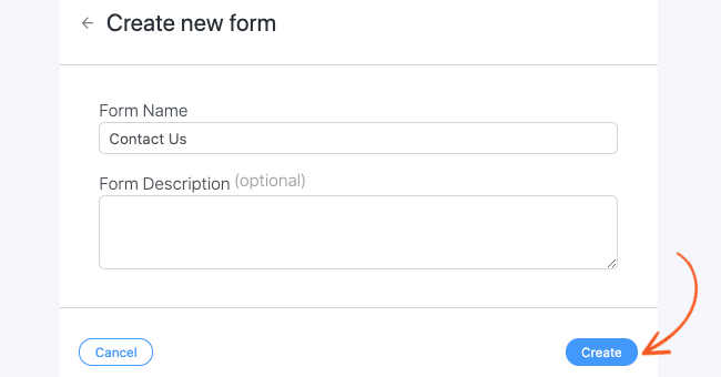 Enter a name and description, then click create.