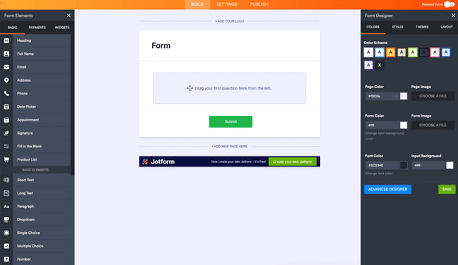 Jotform's form builder