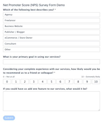 NPS Survey template demo