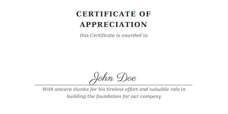 Example certificate