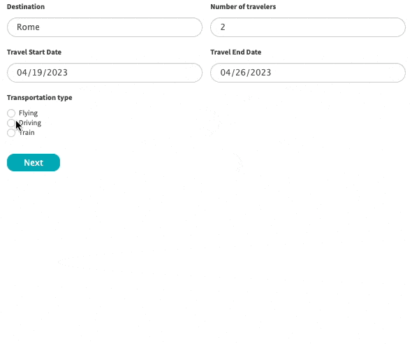 Travel planner calculator with conditional logic