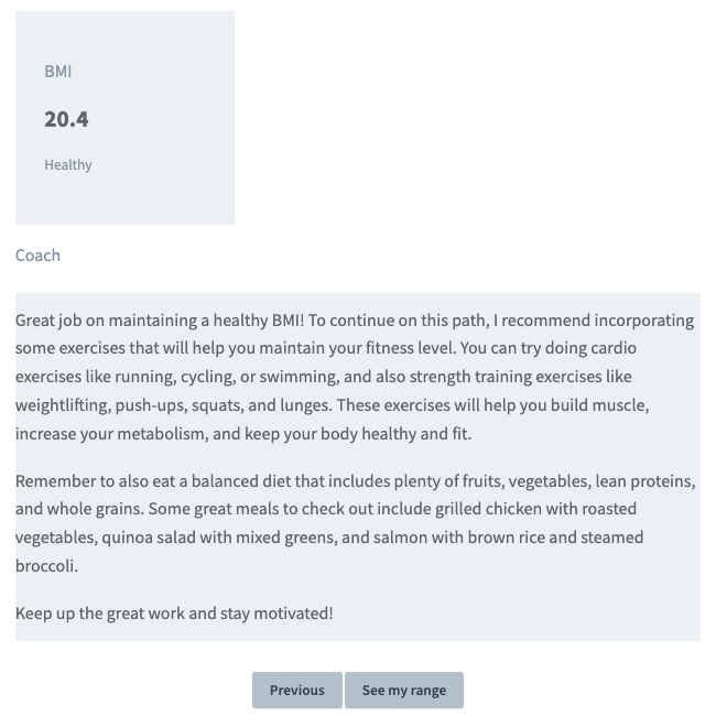 Workout coach/BMI calculator