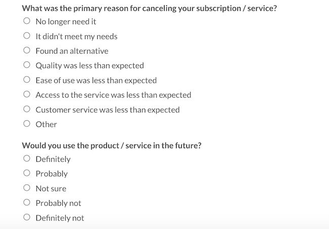 WordPress survey template for cancellations