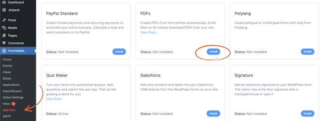 How to install and activate WordPress custom PDF add-on