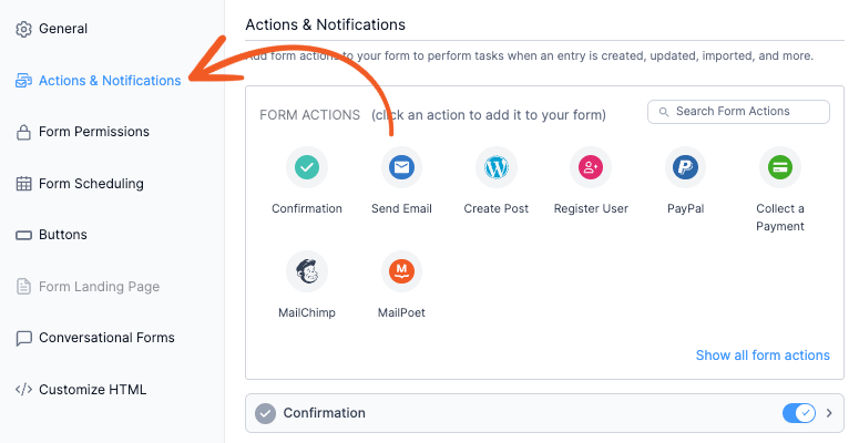 Setting up WordPress form actions and notifications