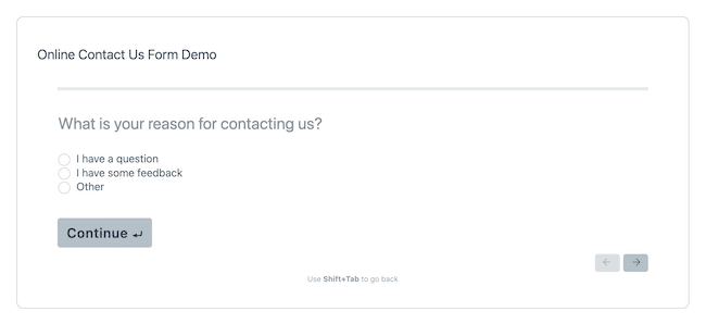 Formidable Forms conversational contact form
