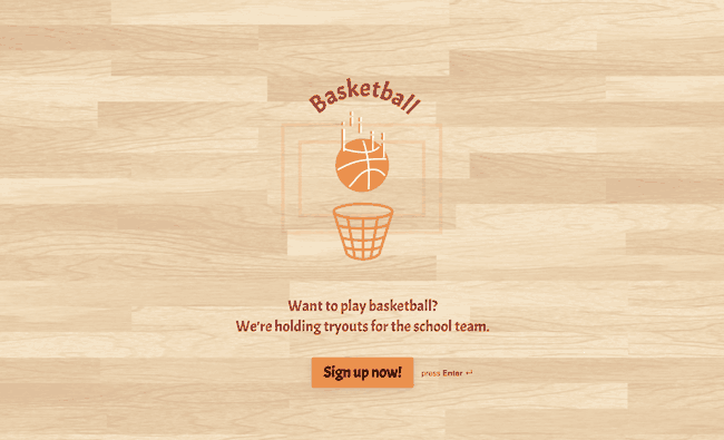 Online registration form example for sports team