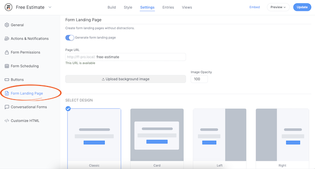 How to create a Tyepform survey style form landing page