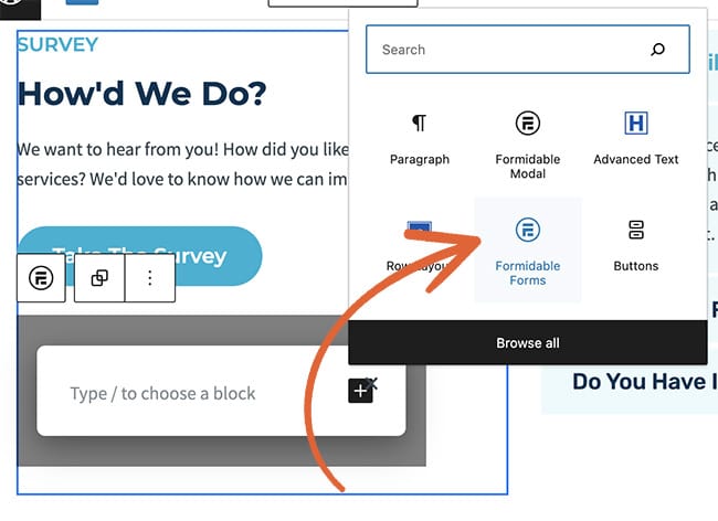 How to embed a survey form into a modal