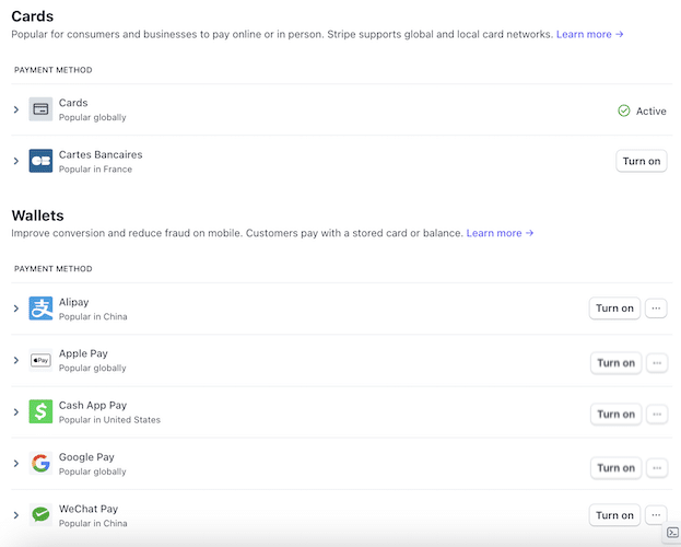 How to add more Stripe payment options to your Stripe merchant account