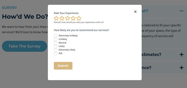 Example of a customer feedback survey form