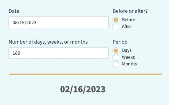 Simple online date calculator to add to or subtract from a certain date