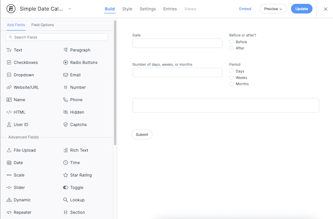 WordPress date calculator maker