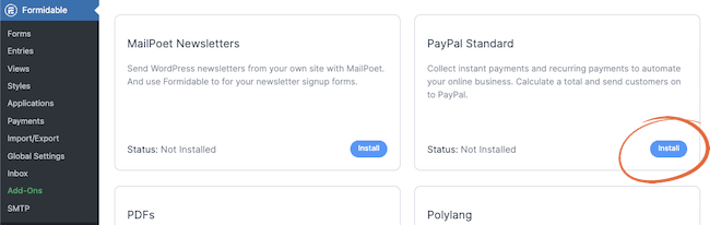 Install the PayPal WordPress plugin for recurring billing