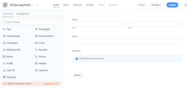 Example of a basic free online payment form for WordPress