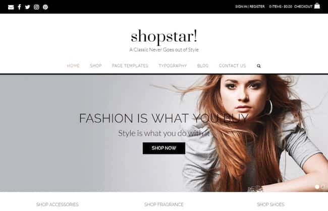 Shopstar eCommerce site theme for WordPress