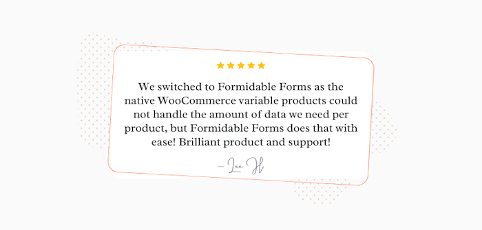 Testimonial WooCommerce plugin Formidable Forms
