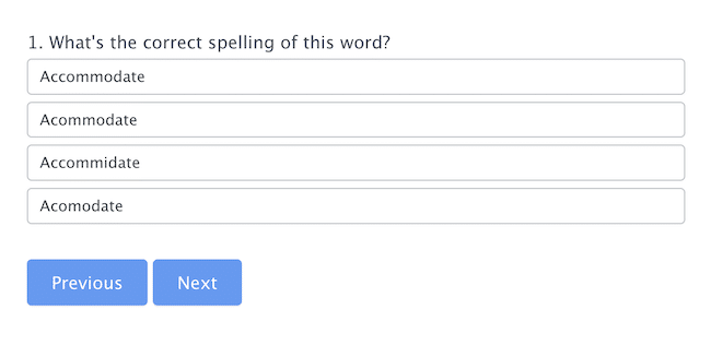 Online spelling test example