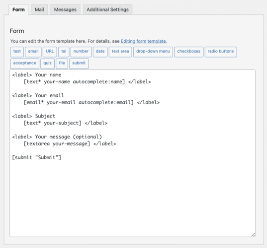 Contact Form 7's form builder