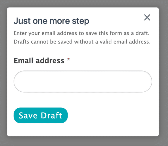 Example of Formidable's email modal