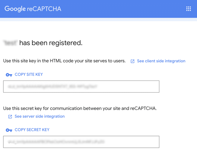 Google CAPTCHA keys