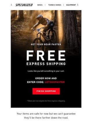 Visual email of an off-road bike promoting free shipping on orders