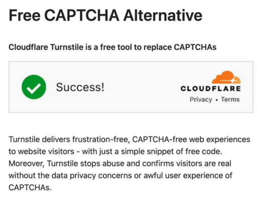 Cloudflare Turnstile, a free Captcha alternative