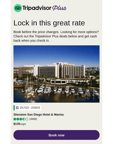 Hotel booking reminder email from TripAdvisor