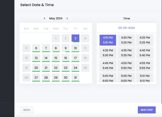 Booknetic example calendar for bookings
