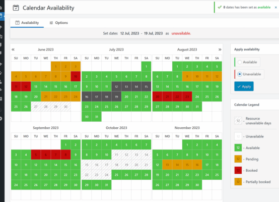 Example booking calendar from WP Booking Calendar