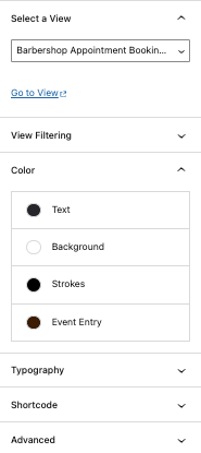 The WordPress settings for a calendar view