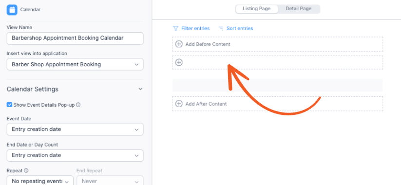 Formidable Views builder example with arrow pointing at box to click