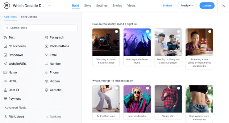 Formidable Forms quiz builder with images