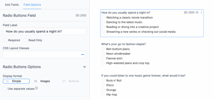 An example BuzzFeed style quiz in Formidable Forms