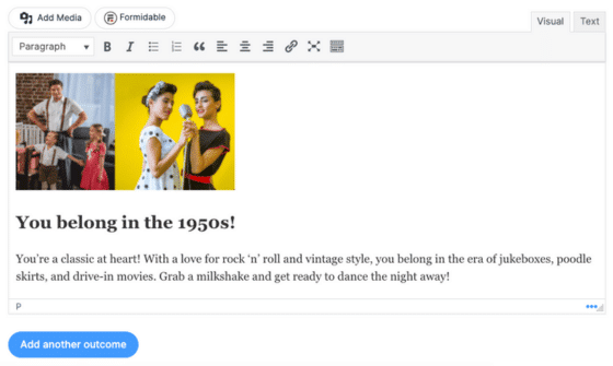 A customized outcome page to show to users