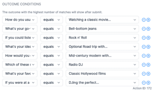 A set of outcome answers for the outcome quiz built in Formidable Forms