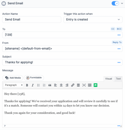 An example Send Email notification